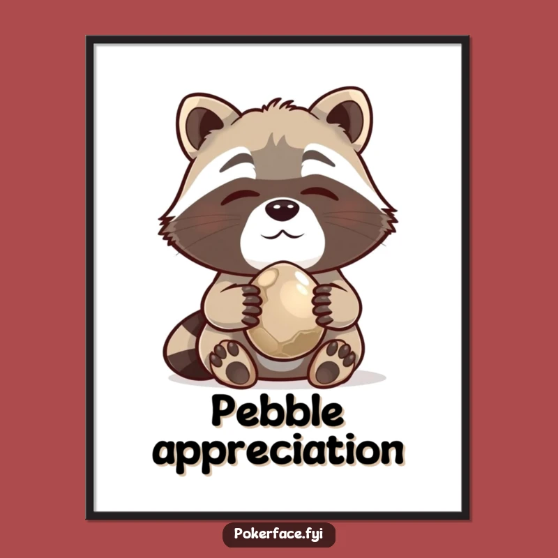 Funny Raccoon Digital Art: Content Pebble Collector Print