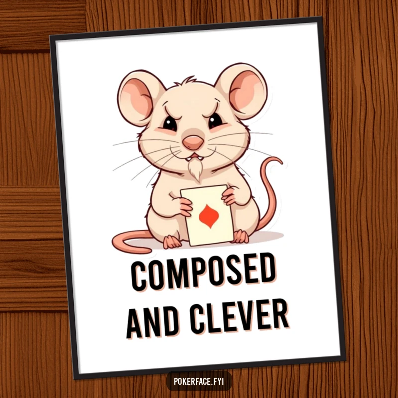 Funny Rat Digital Art Print: Composed rat character with an unreadable expression playing a card, conveying mystery.