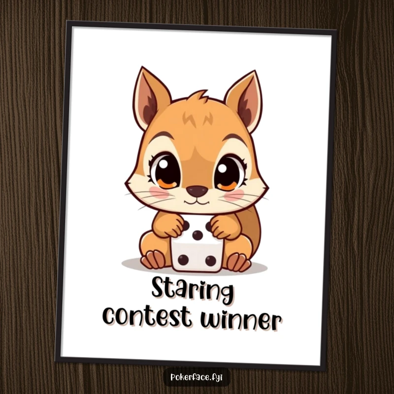 Funny Squirrel Digital Art Print of a wide-eyed squirrel focused on a dice, offering humorous wall decor.