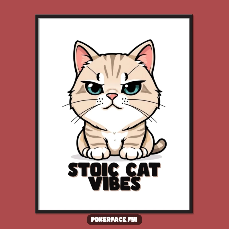 Funny Stoic Cat Digital Print: Feline Calmness and Still Whiskers for Art