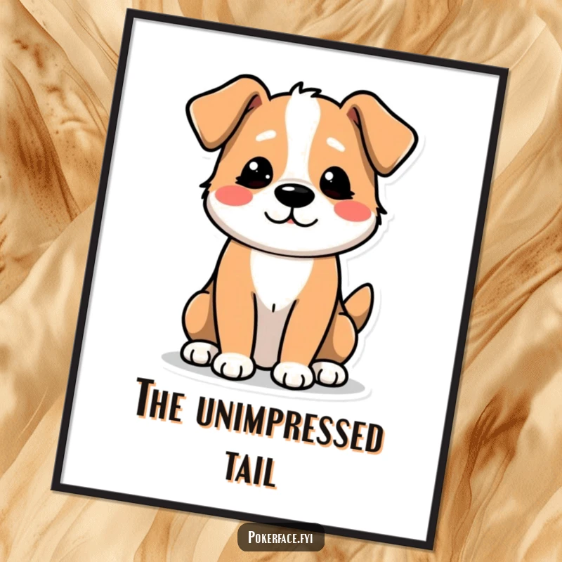 Funny Digital Art Print: A Dog Character with an Unexcited Tail Wag, Expressing Mild Boredom.