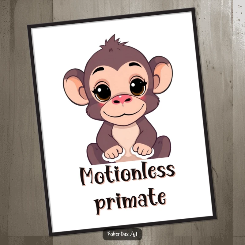 Funny Monkey Digital Art Print of a monkey with a completely still expression, radiating hilarious zen humor and a tranquil demeanor, perfect for wall decor.