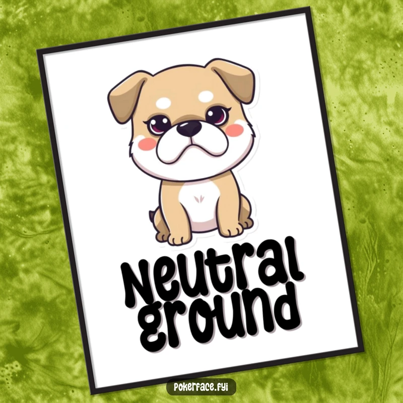 Funny digital art of a stoic dog with a neutral face, bringing quiet humor and dignified charm to any digital space.