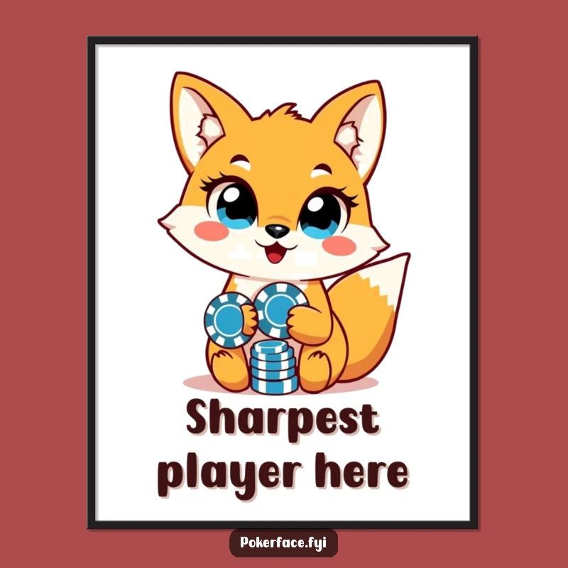 Funny Digital Fox Poker Art: Unwavering Eyes & Chips - Instant Funny Gift Download!