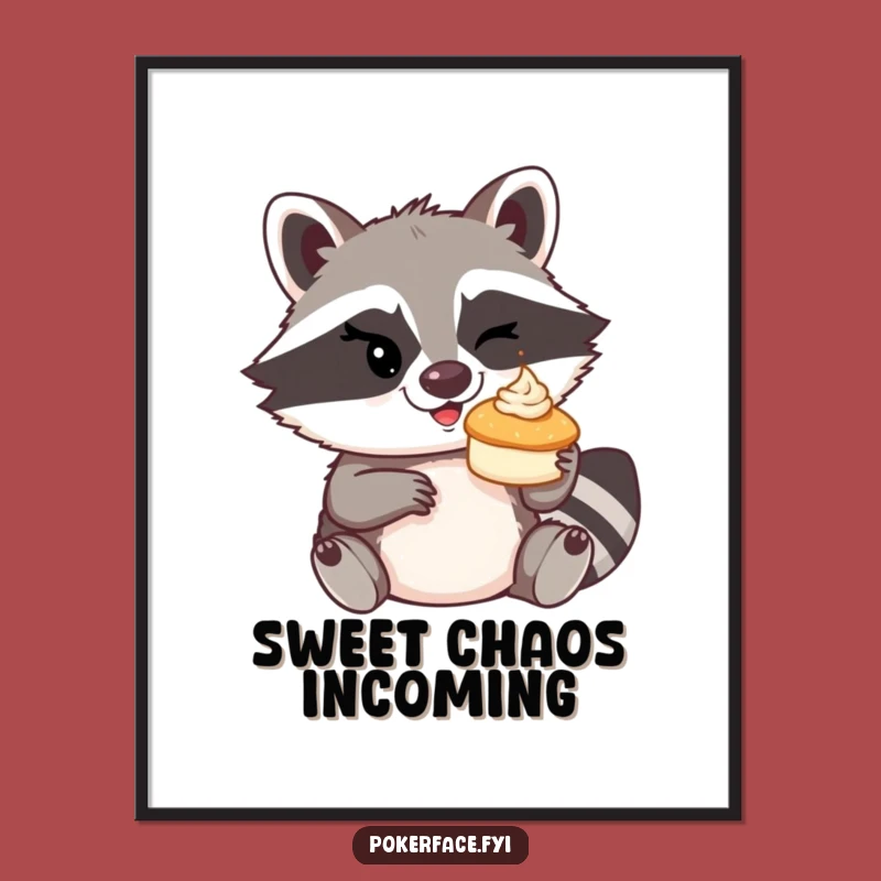 Funny Raccoon Pie Toss Digital Art Print: Mischief for Your Walls