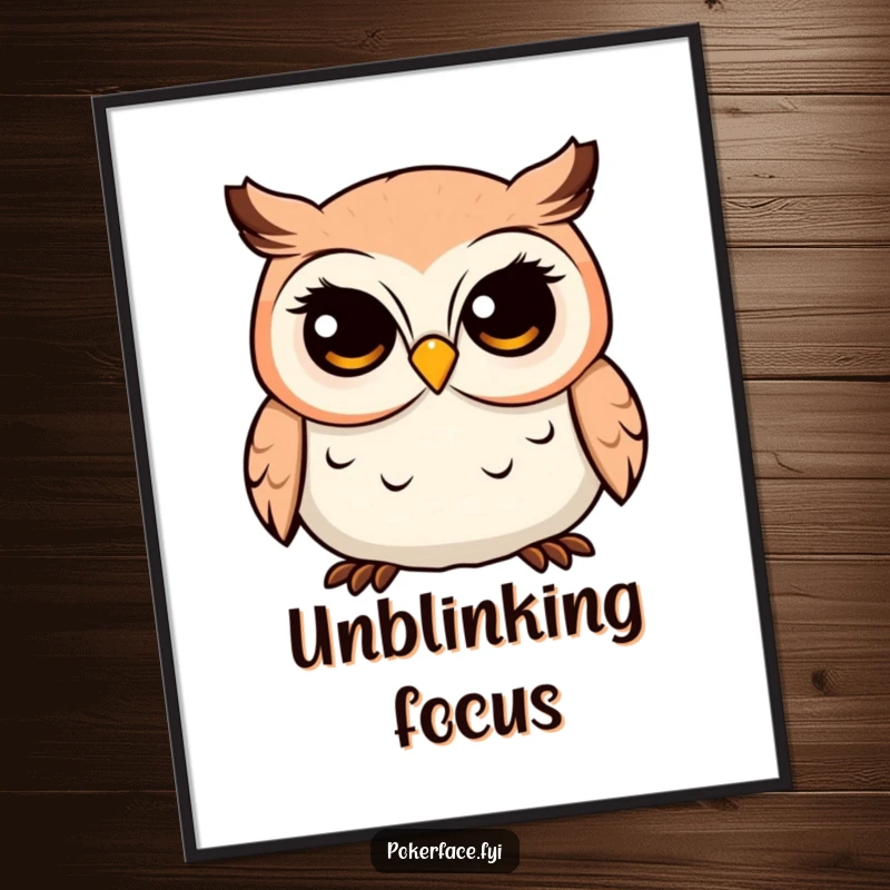 Funny Owl Digital Art Print of a placid character with a fixed, unwavering gaze, delivering a humorous and serene aesthetic for your walls.