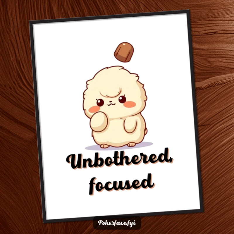 Funny Unbothered Creature Digital Art Print: Fluffy creature holding up a finger, unbothered by falling object, bringing humorous chill to any screen.