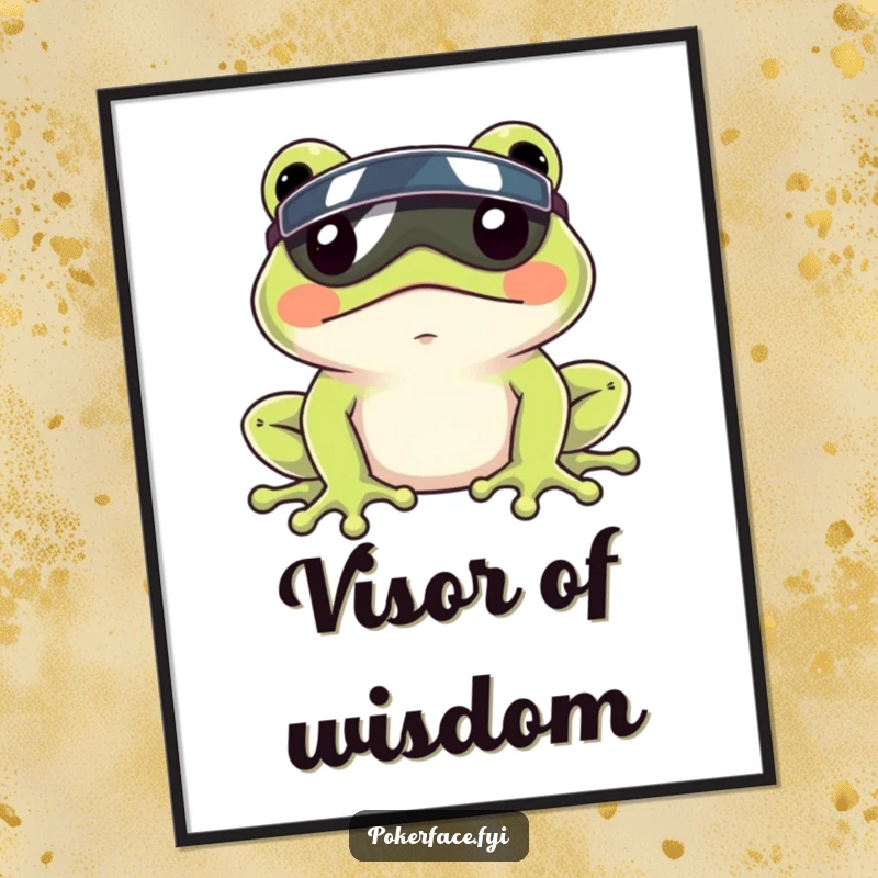 Funny Frog Visor Digital Art Print of a frog with a visor and a still face, offering humorous wall decor.