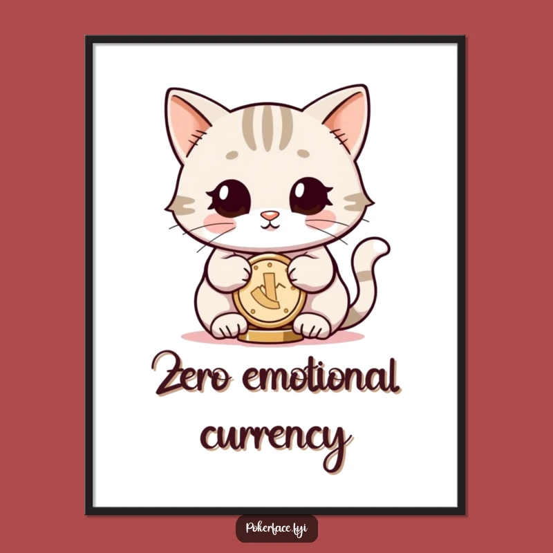Funny Cat Digital Art: Neutral Eyes Coin Balancer, Instant Zen Decor Gift