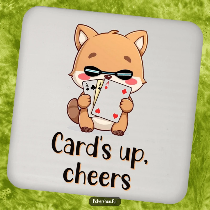 Funny Animal Card Coasters depicting a character holding a mystery card, offering humorous surface protection.