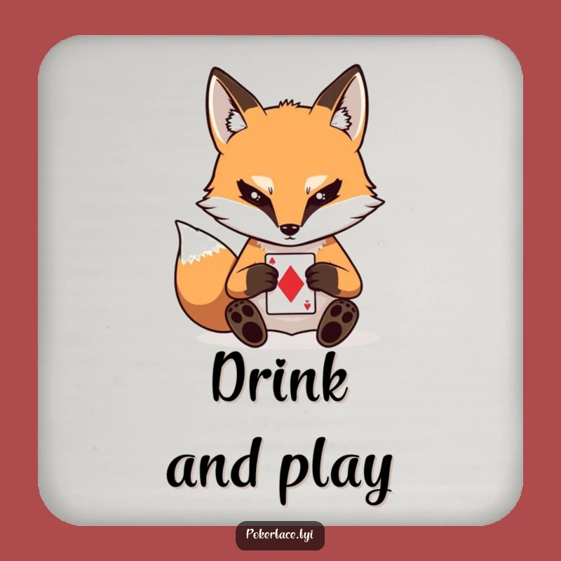 Funny Fox Poker Face Coaster: Stoic Card Player - Protect Surfaces!