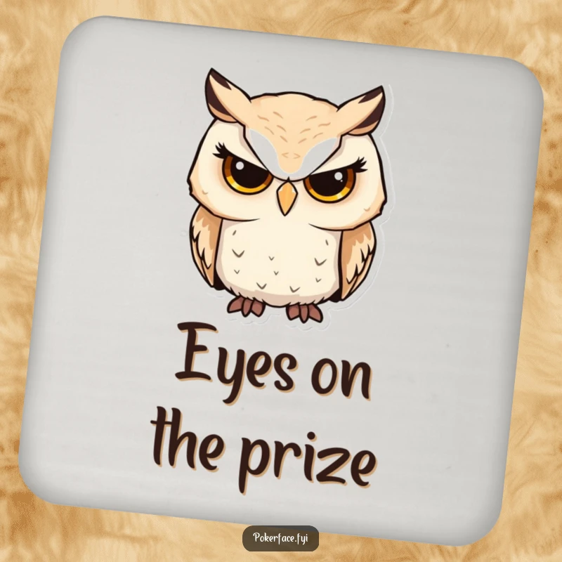 Funny owl coasters featuring a serious owl character with unwavering focus, adding humorous and wise protection.
