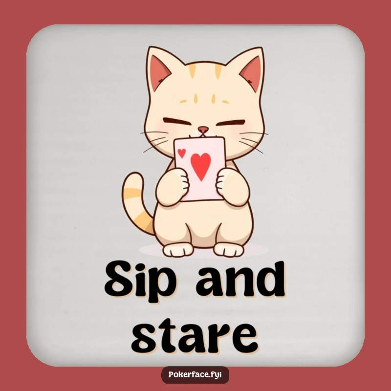 Funny Calm Cat Card Coaster: Unexpressive Feline - Protect Surfaces!