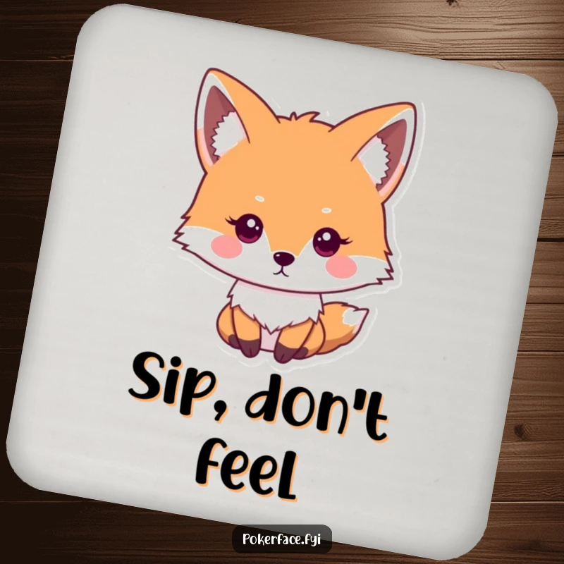 Funny impassive fox coasters featuring a stoic fox with a neutral expression, protecting surfaces with style.