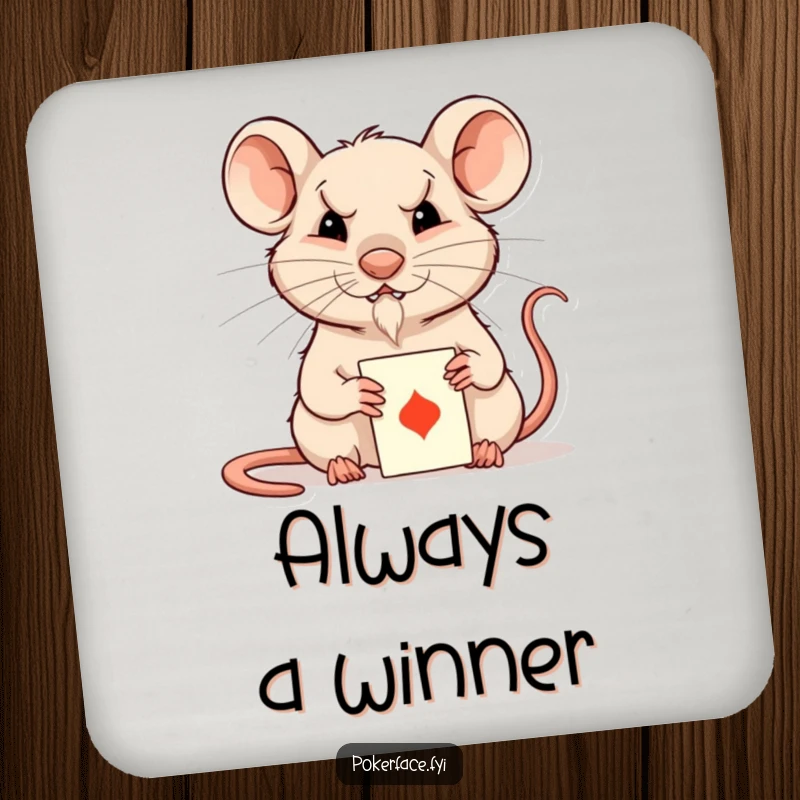 Funny Rat Coasters: Set of 4, featuring a composed rat with an unreadable expression playing a card.