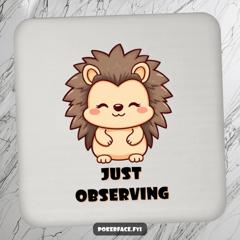 Funny Hedgehog Drink Coaster set featuring a reserved character with a straight, unrevealing face, protecting surfaces with subtle humor.