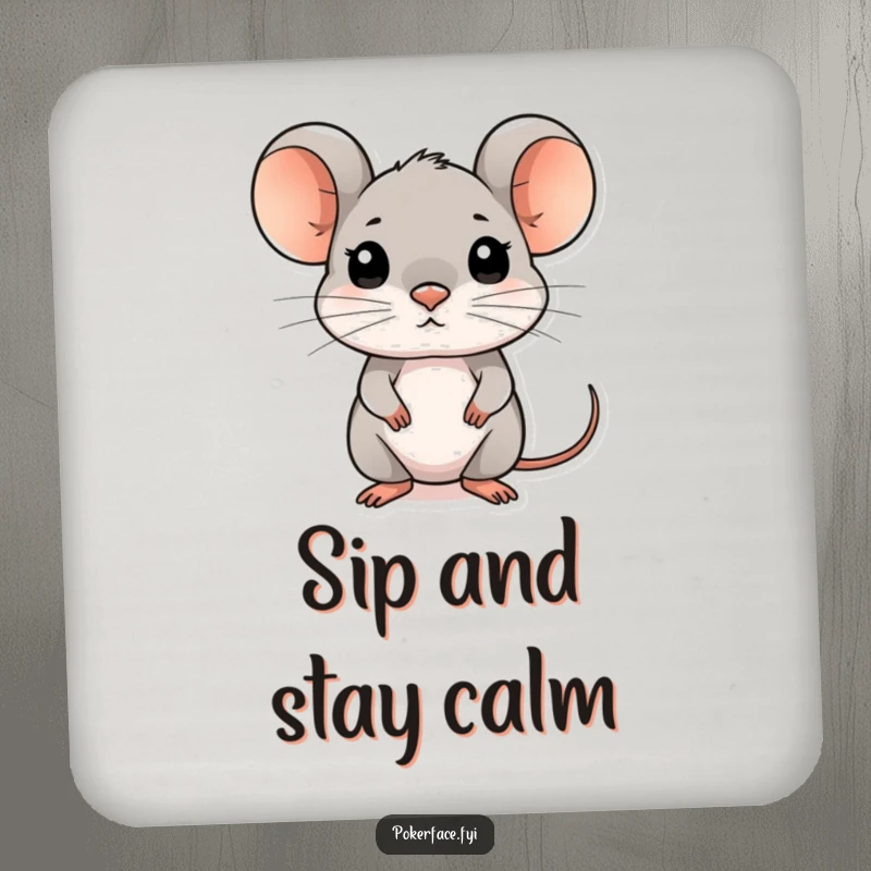 Funny composed mouse coasters featuring a mouse with an unreadable, composed expression, protecting surfaces with style.