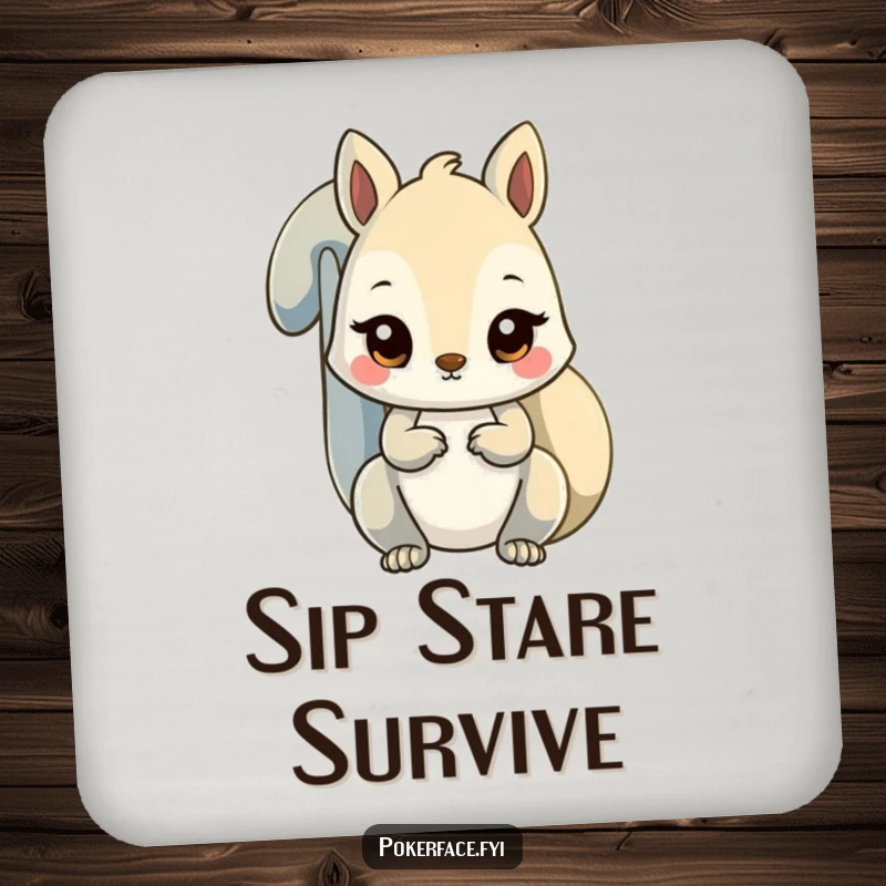 Funny unfazed squirrel coasters featuring a squirrel with a steady stare, protecting surfaces with focus.