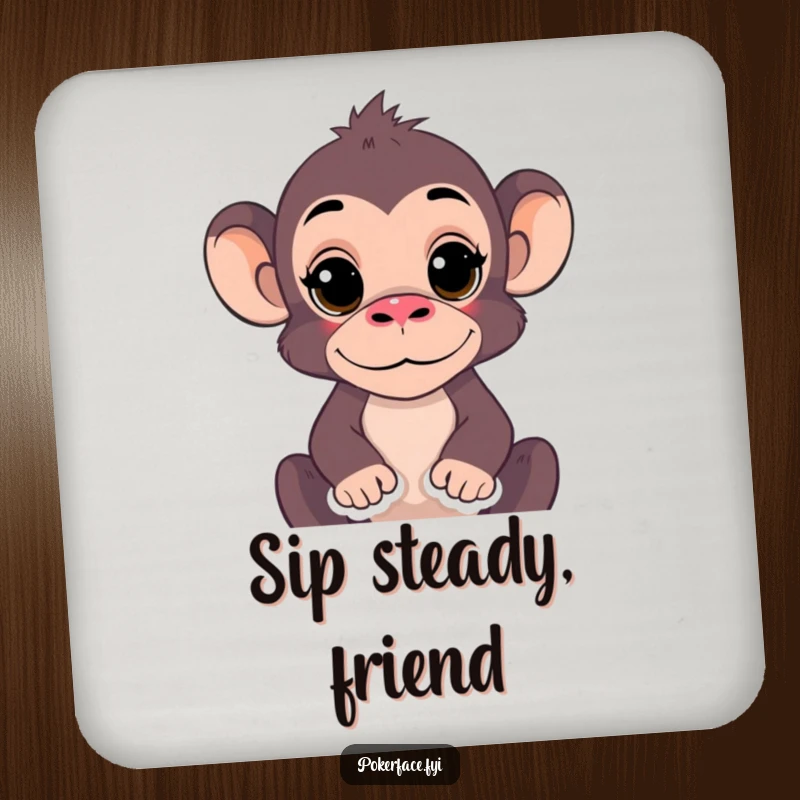 Funny Monkey Coasters featuring a monkey's completely still expression, providing hilarious zen protection for drinks, ideal for quirky decor and as a gift.