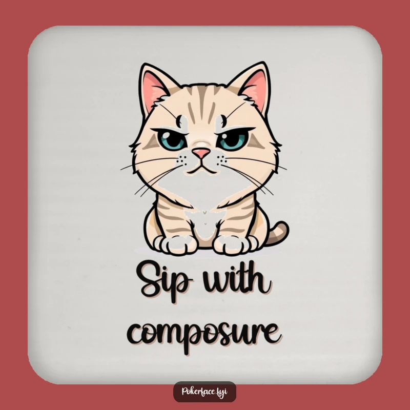 Funny Stoic Cat Coaster: Protect Surfaces with Feline Serenity