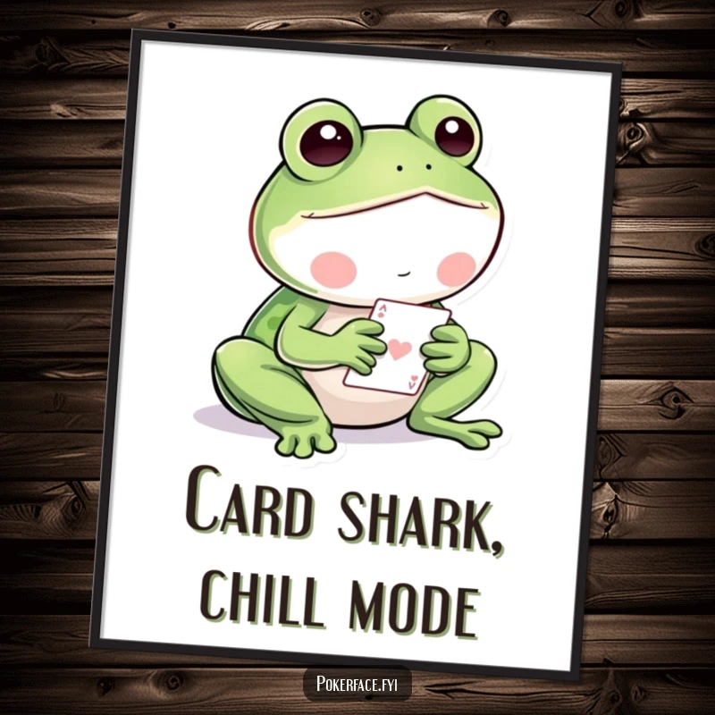 Funny Frog Poster: Still frog playing cards with a serene look, bringing calm humor to walls.