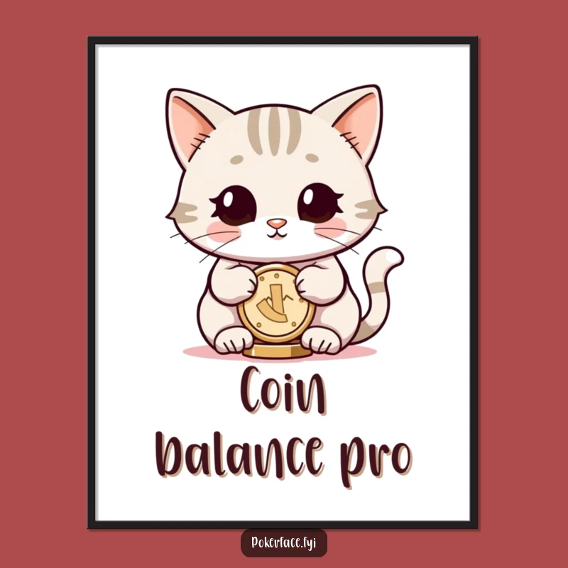 Funny Cat Poster: Neutral Eyes Coin Balancer, Minimalist Feline Art Gift