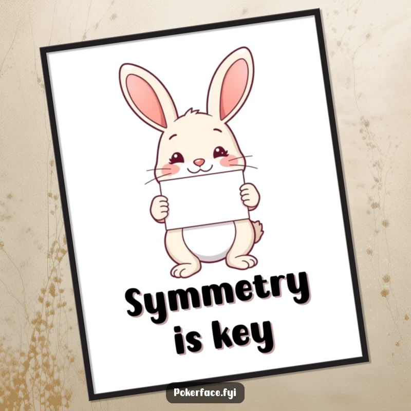 Funny Poster: A serene rabbit presenting a card with impeccable symmetry, wall art for a funny gift.