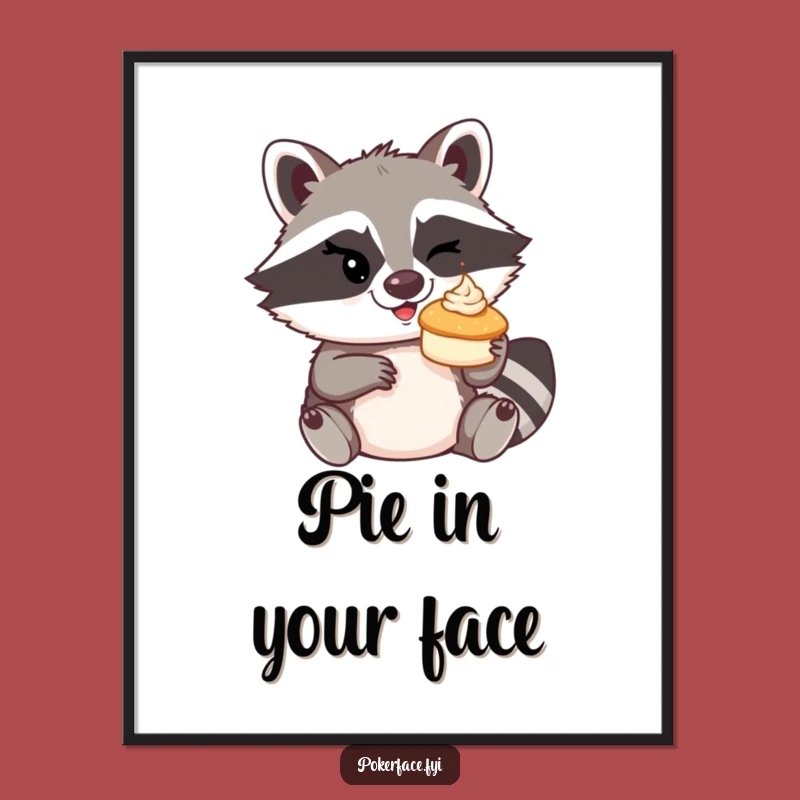 Funny Raccoon Pie Toss Poster: Decorate with Playful Mischief