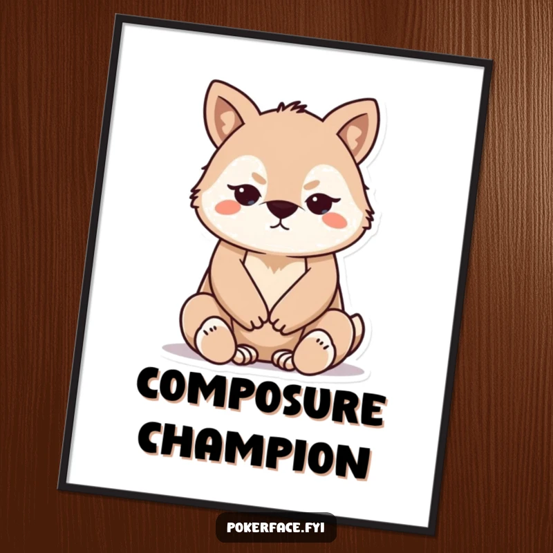 Funny Poster of a stoic animal sitting with folded paws, conveying perfect composure, ideal for calming decor.