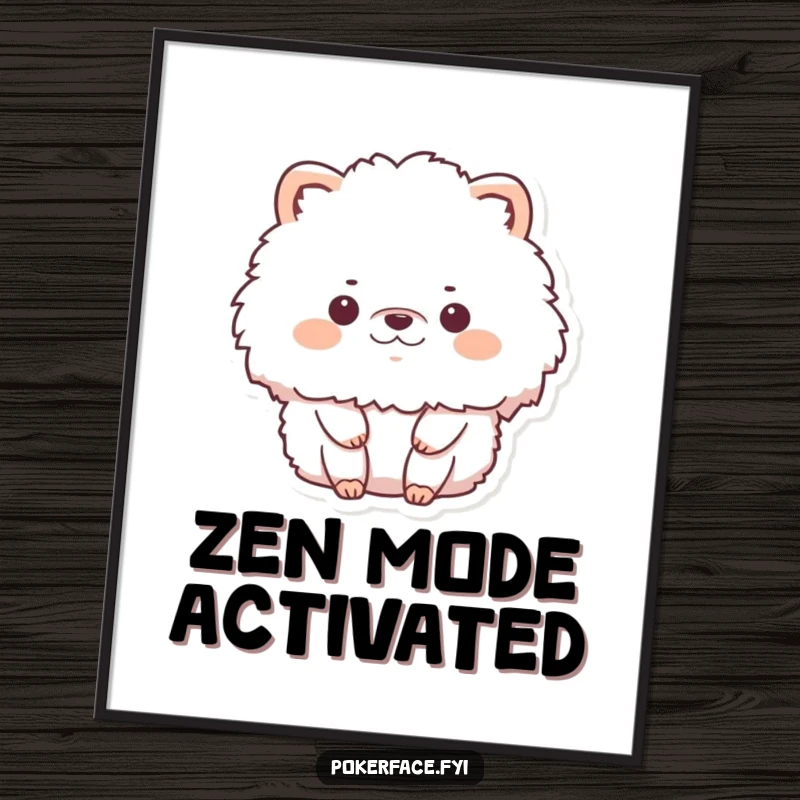 Funny poster of a fluffy animal character remaining completely still with no emotion, creating humorous, tranquil wall decor.