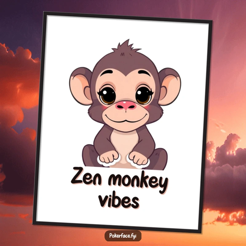 Funny Monkey Poster featuring a monkey with a completely still expression, radiating hilarious zen humor and a tranquil demeanor, perfect for wall art.