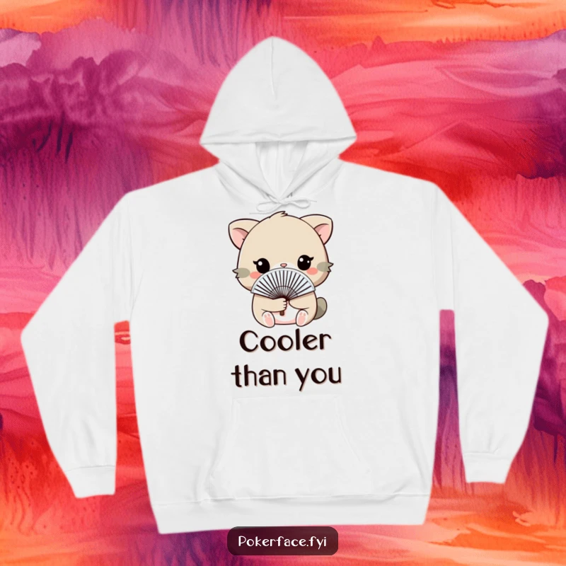 Funny Hoodie featuring an animal holding a fan discreetly, hiding its reaction with humorous intent.