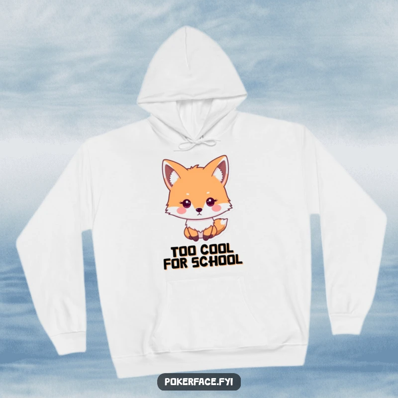 Funny impassive fox hoodie depicting a stoic fox with a neutral expression, ideal for expressing quiet confidence.