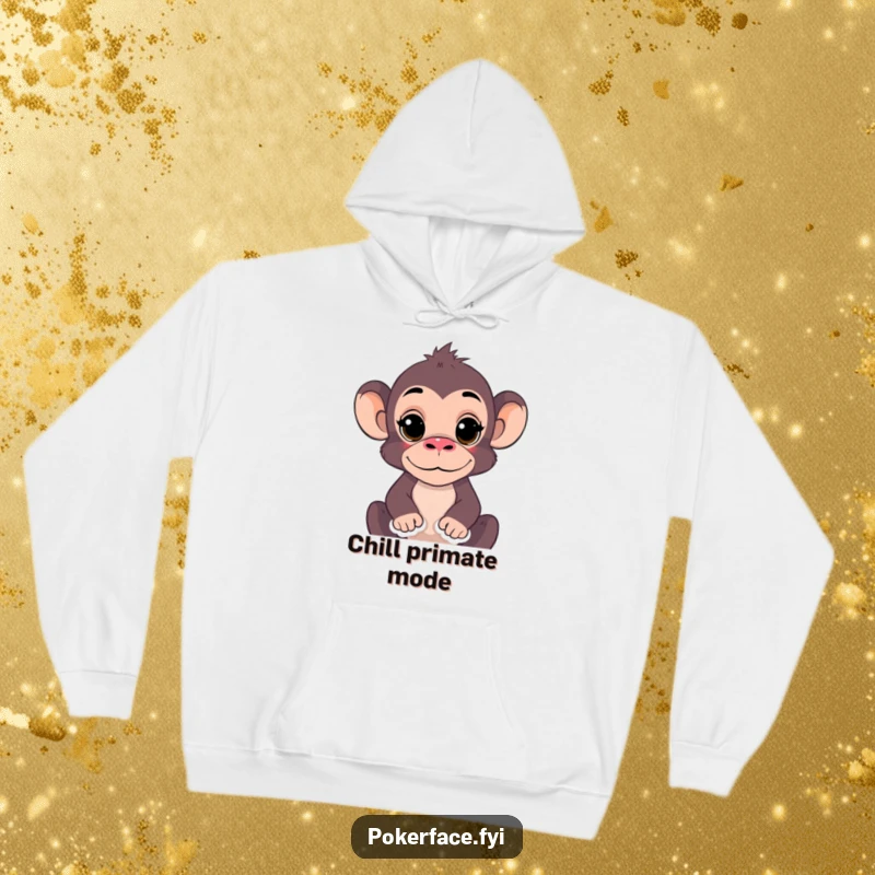 Funny Monkey Hoodie featuring a monkey with a completely still expression, offering cozy warmth and hilarious zen-like calm, a fantastic gift.