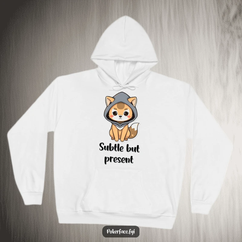 Funny Hoodie featuring a mysterious animal character with subtle body language, offering cozy comfort and a touch of enigmatic allure, a funny gift.