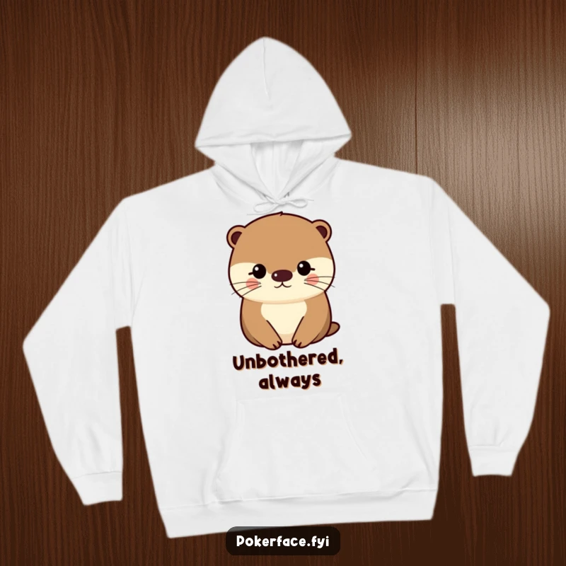 Funny Otter Hoodie with an impassive character sporting a uniformly even face, perfect for cozy, humorous lounging.