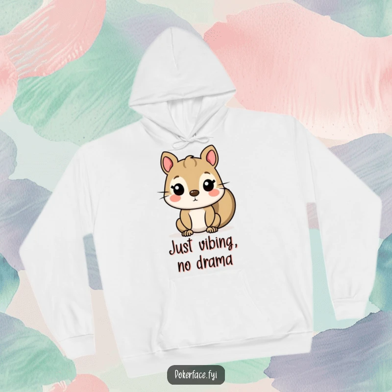 Funny Squirrel Hoodie displaying a character with a completely flat, unexpressive face, offering a humorous depiction of extreme apathy and stillness.