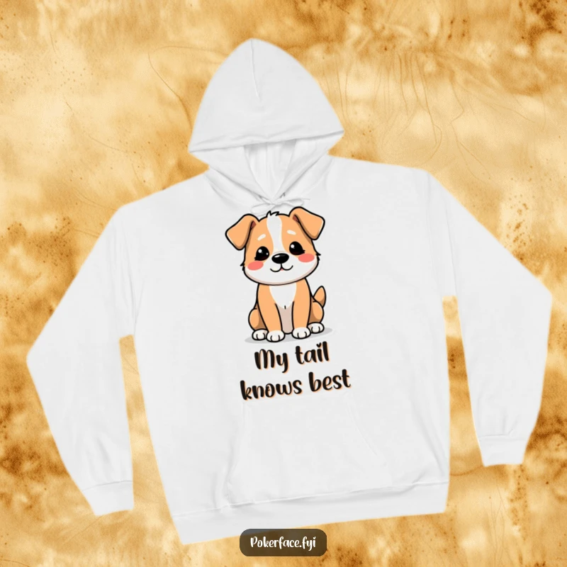 Funny Hoodie: A Dog Character with a Subtly Unexcited Tail Wag, Showing a Lack of Enthusiasm.