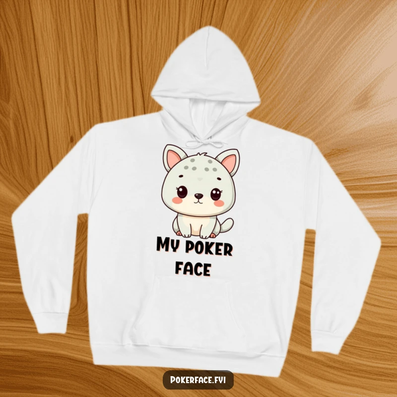 Funny Animal Hoodie showing a character with a perfectly neutral expression, offering comfort and deadpan humor.