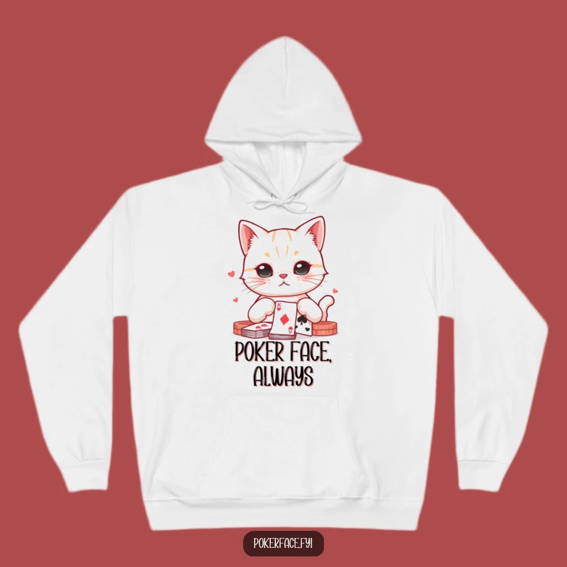 Funny Cozy Poker Cat Hoodie: Neutral Feline Playing Cards - Warm Funny Gift for Gamers!