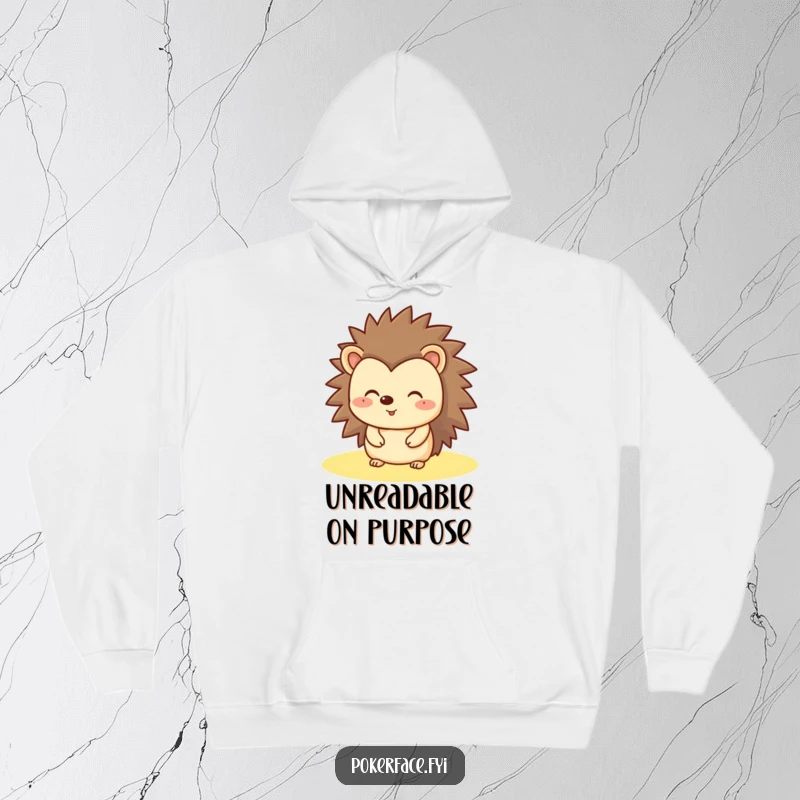 Funny Hedgehog Hoodie showing a happy hedgehog with a flat, unchanging expression, perfect for humorous coziness.