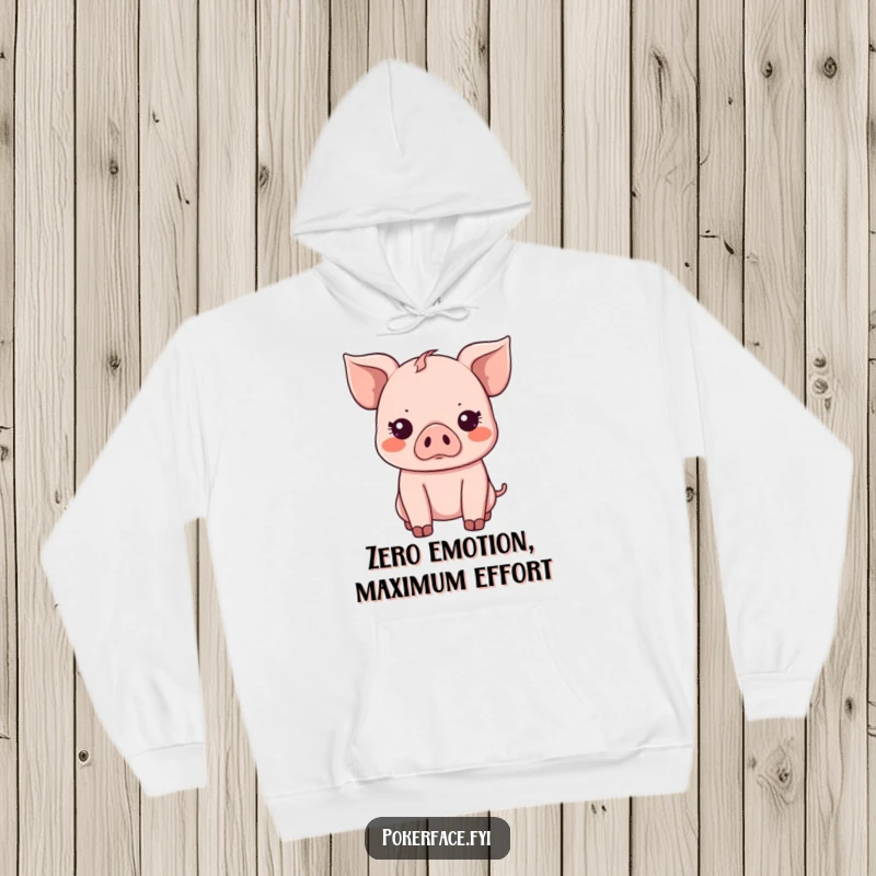 Funny Hoodie: Cute Kawaii piglet sporting a hilariously emotionless expression, perfect for cozy indifference.