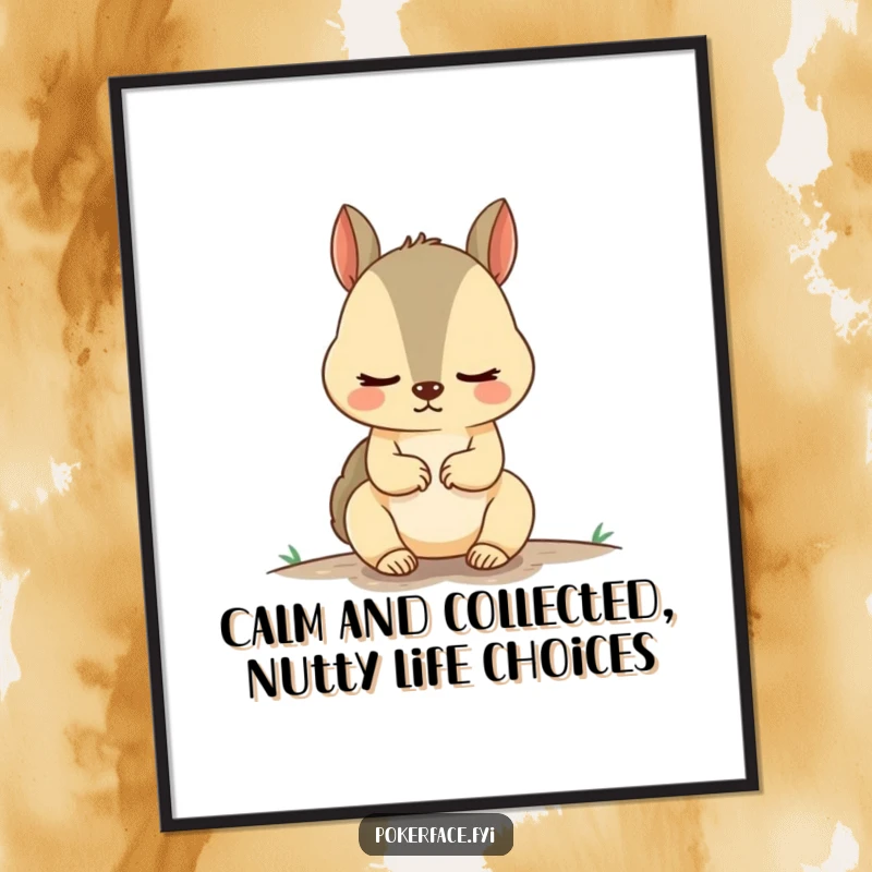 Funny Free Printable Wall Art: An illustration of a squirrel exhibiting unnervingly calm demeanor, looking straight ahead with a serene, almost vacant, expression.