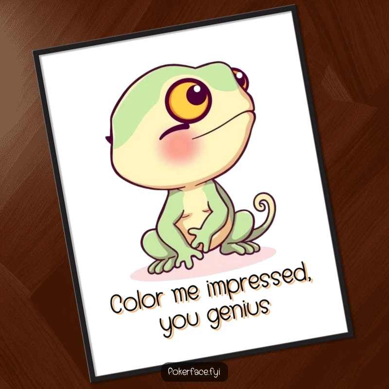 Funny Free Printable Chameleon Wall Art: A blushing chameleon awkwardly changing to beige, a humorous and relatable piece of decor.