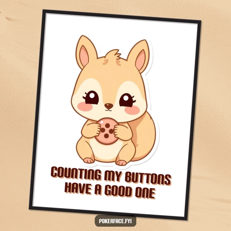 Funny Free Printable Wall Art: A squirrel with unblinking eyes offers a single button, a hilarious piece of downloadable art.