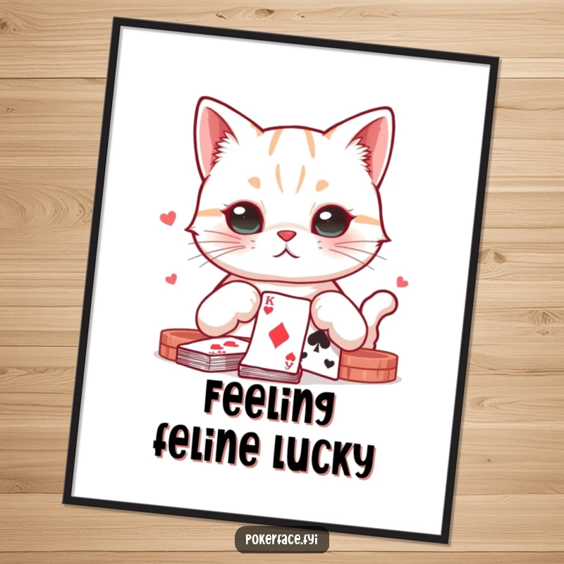 Funny Free Printable Wall Art: A cat with a perfectly neutral expression plays cards, bringing a cool, poker-faced vibe to your decor.