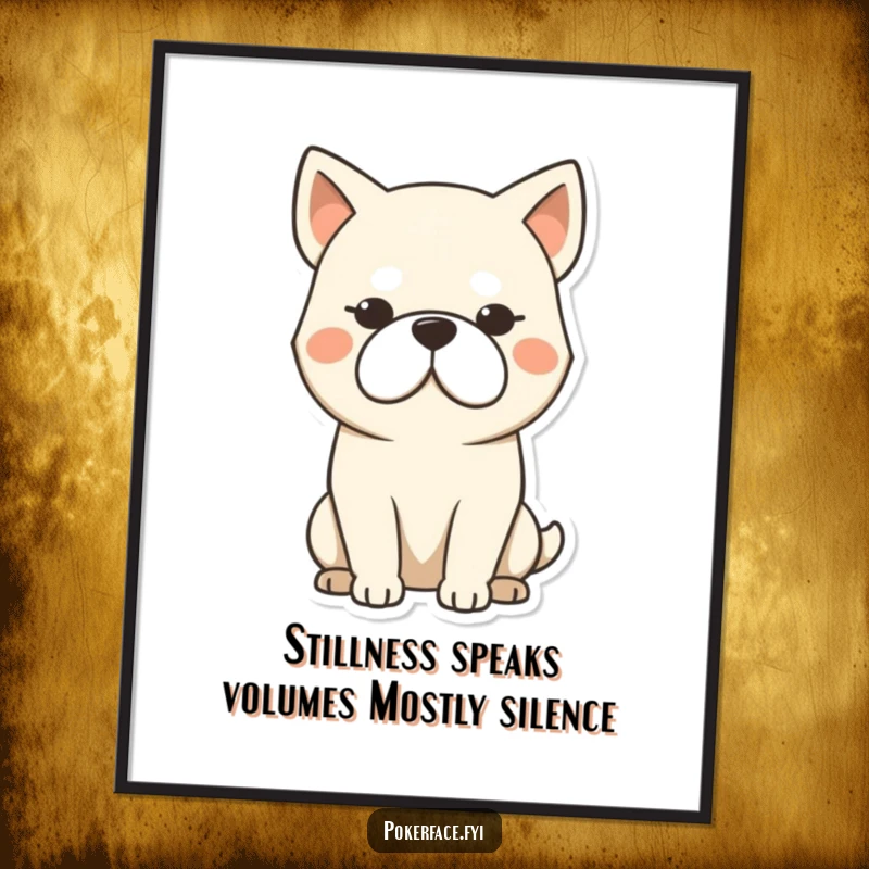 Funny free printable wall art of a stoic dog maintaining a completely blank facial expression, offering maximum deadpan charm.