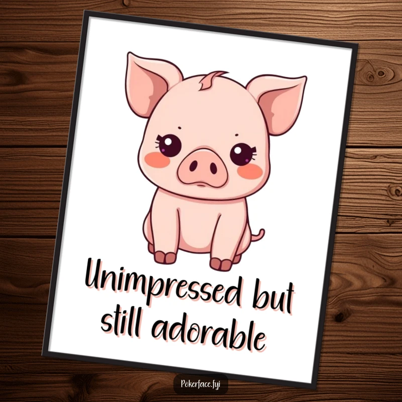Funny Free Printable Wall Art: Kawaii piglet looking straight ahead with a completely flat, emotionless expression, incredibly amusing.