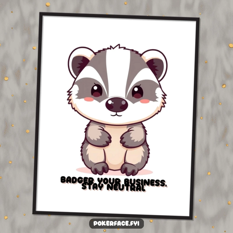 Funny Free Printable Wall Art: A neutral badger with a blank expression gazes forward, offering quiet humor and minimalist appeal.