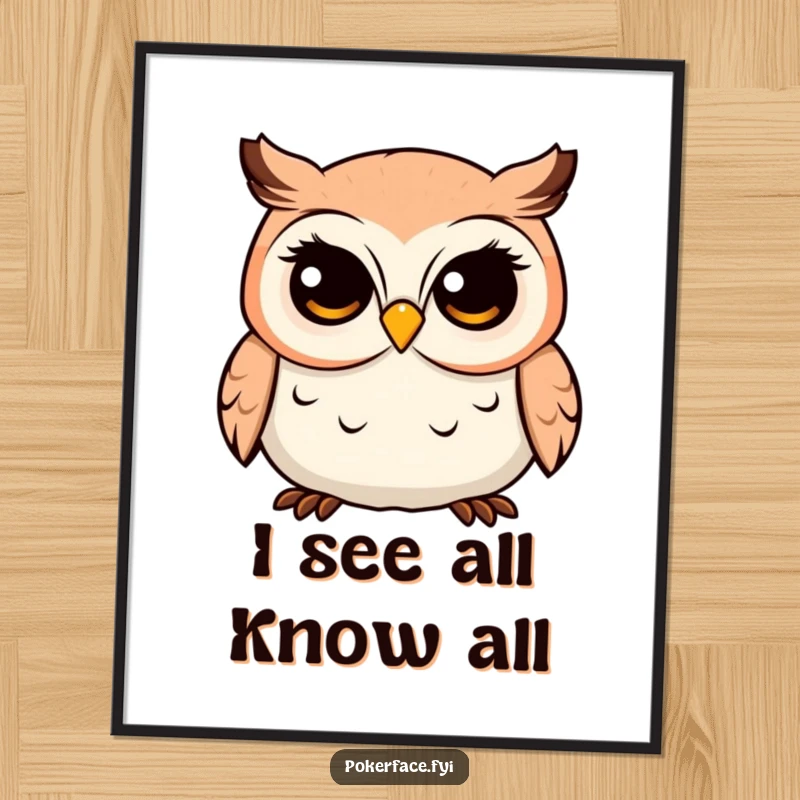 Funny Free Printable Wall Art depicting a placid owl with a mesmerizing, unwavering stare, adding a touch of intellect and humor.